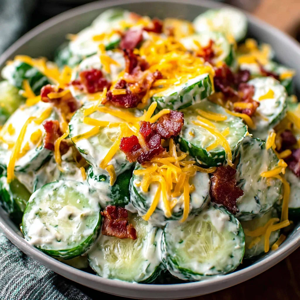 Creamy Cucumber Salad with Bacon and Cheese