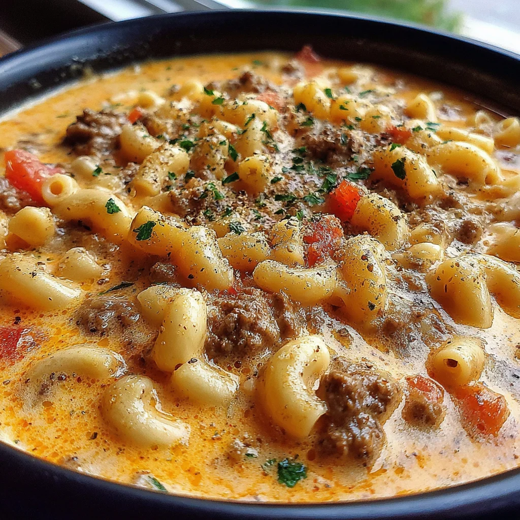 One-Pot Macaroni Cheeseburger Soup