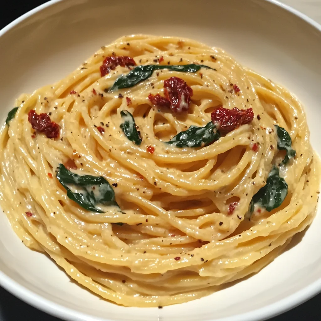 Spaghetti and Spinach with Sun-Dried Tomato Cream Sauce Recipe