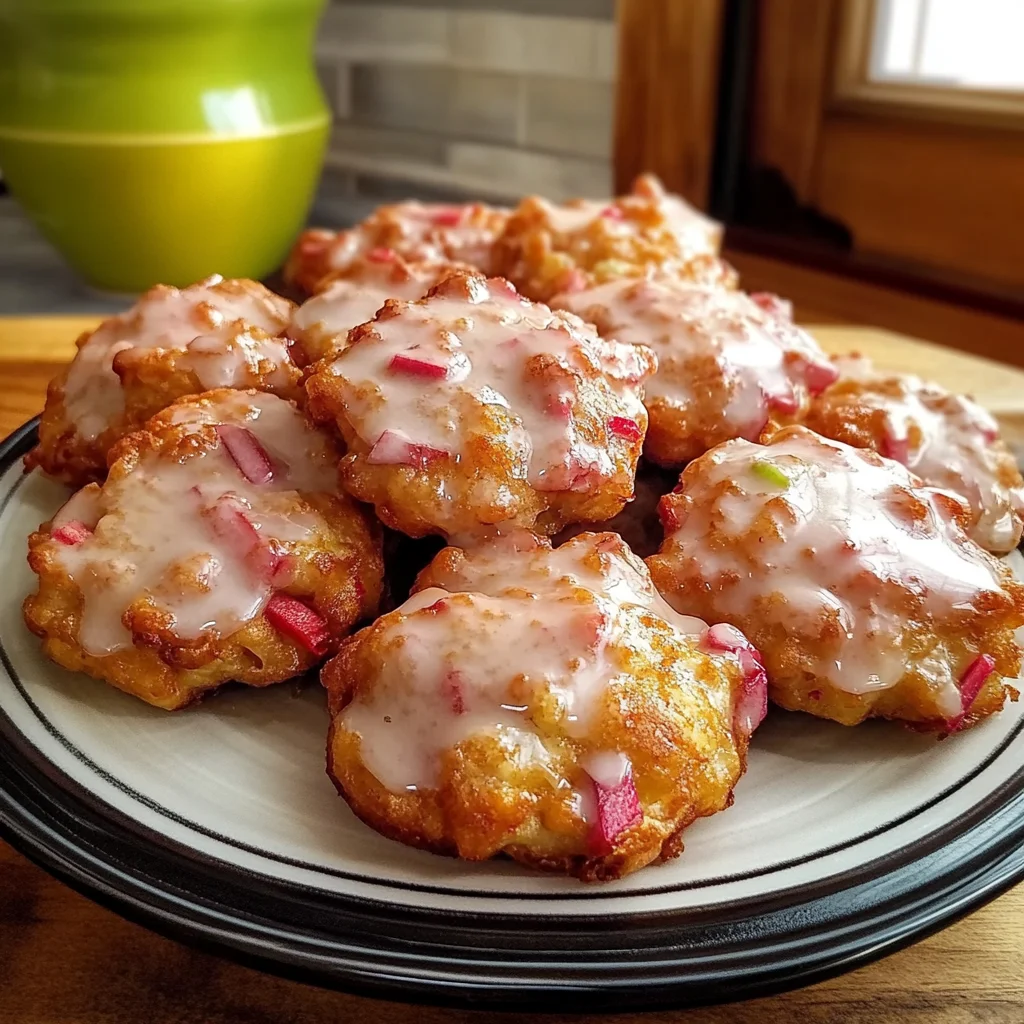 Baked Rhubarb Fritters Recipe with Sweet Glaze