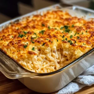 Buffalo Cauliflower Cheesy Orzo Bake Recipe