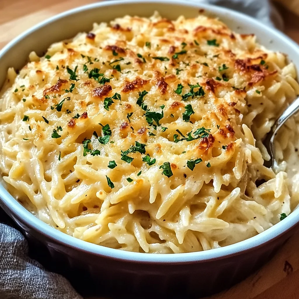 Creamy Garlic Parmesan Baked Orzo Recipe