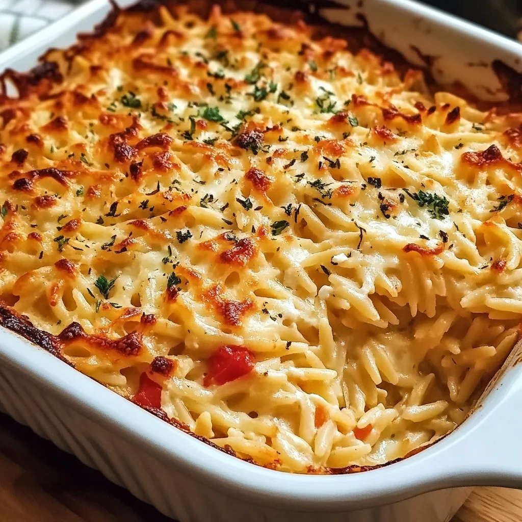 Roasted Red Pepper & Goat Cheese Orzo Bake Recipe