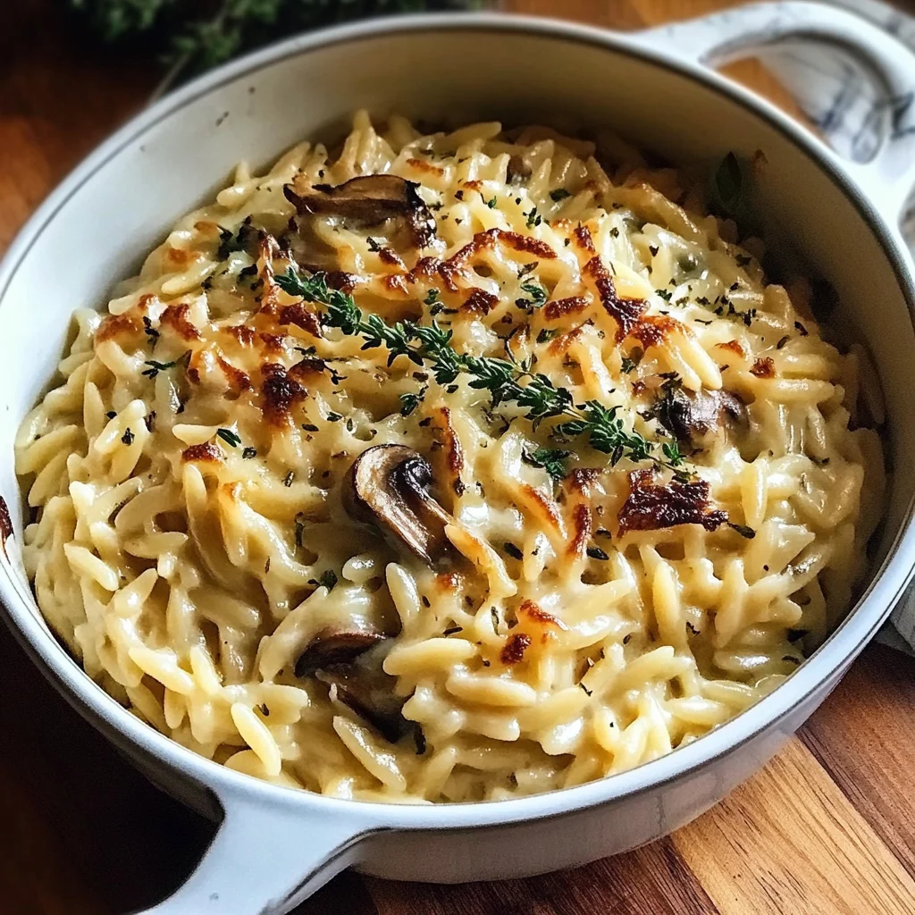 Wild Mushroom and Thyme Cheesy Orzo Recipe